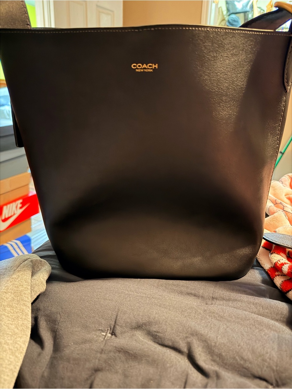 Coach Black Smooth Leather Crossbody Tote